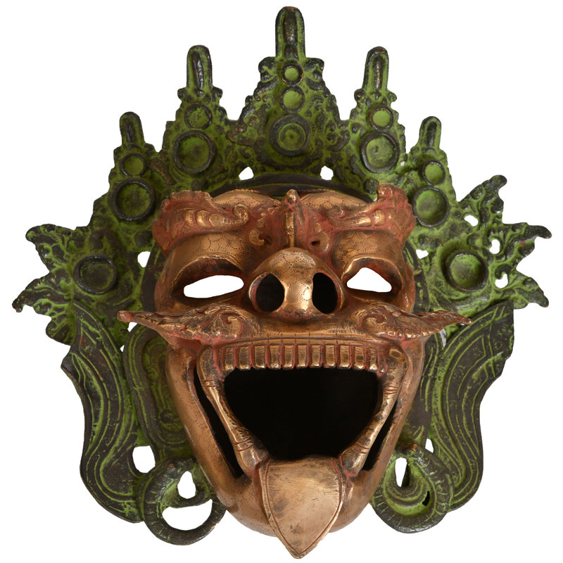 11" Wrathful Deity Tibetan Buddhist Brass Table Piece - Handcrafted Protector Mask Sculpture for Meditation Decor