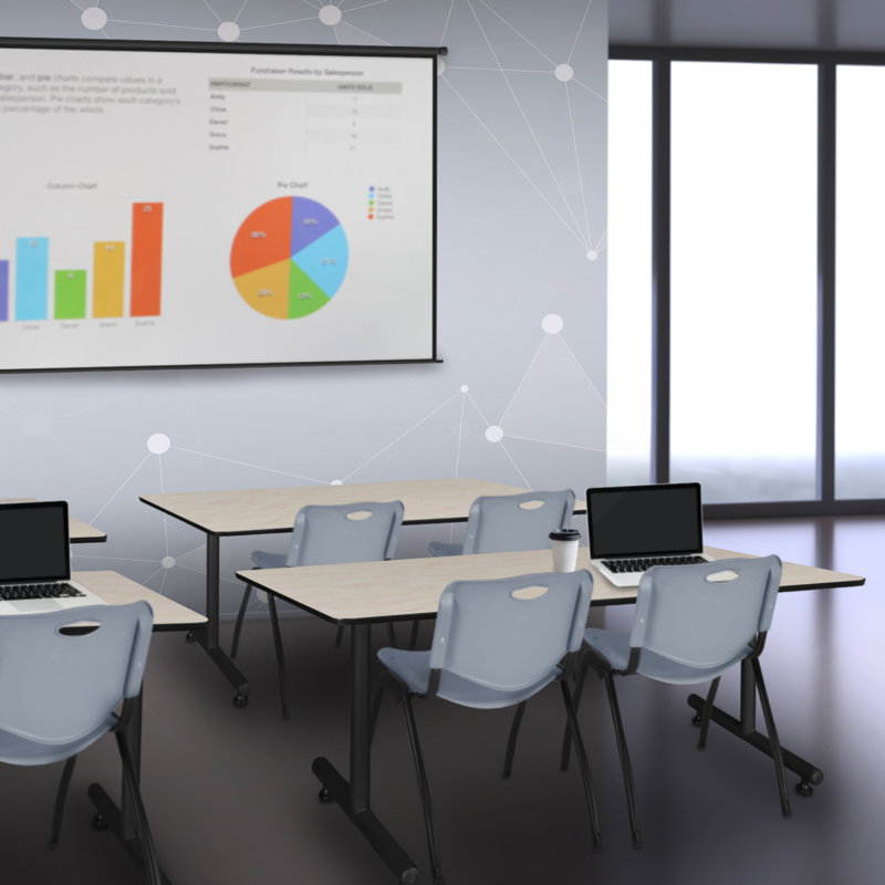 Table de formation en T Nick Nick, chaises empilables 2 M, Gris, Érable, H 29 po x L 72 po x l 30 po