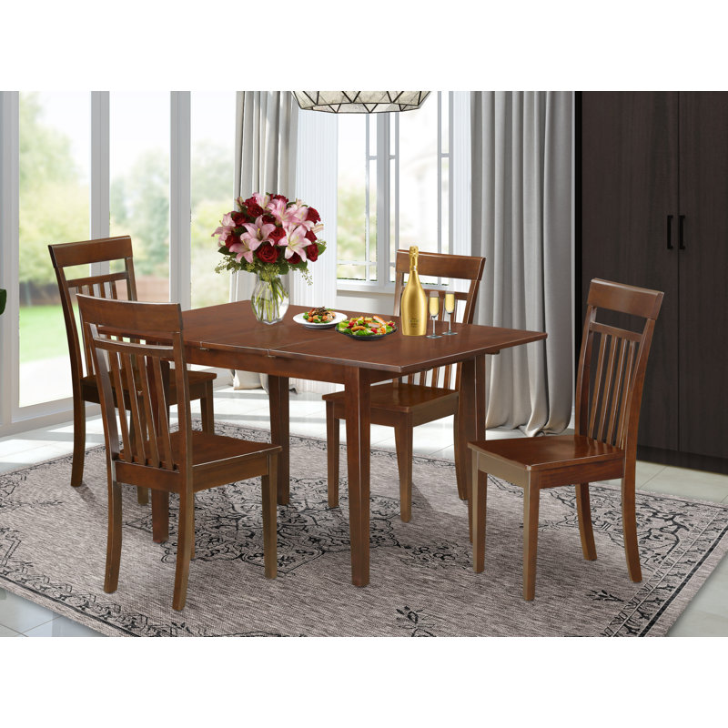 Ensemble de table de salle à manger 5 pièces moderne comprenant une table rectangulaire en bois avec feuille papillon et 4 chaises de cuisine, acajou