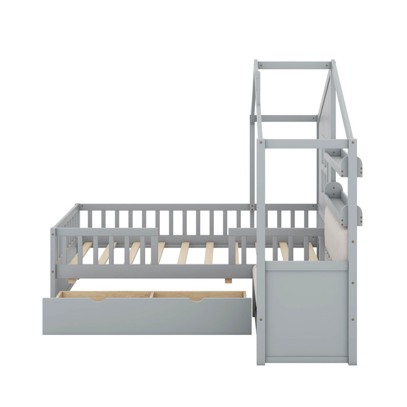 Lit simple avec canapé et tablette, Gris