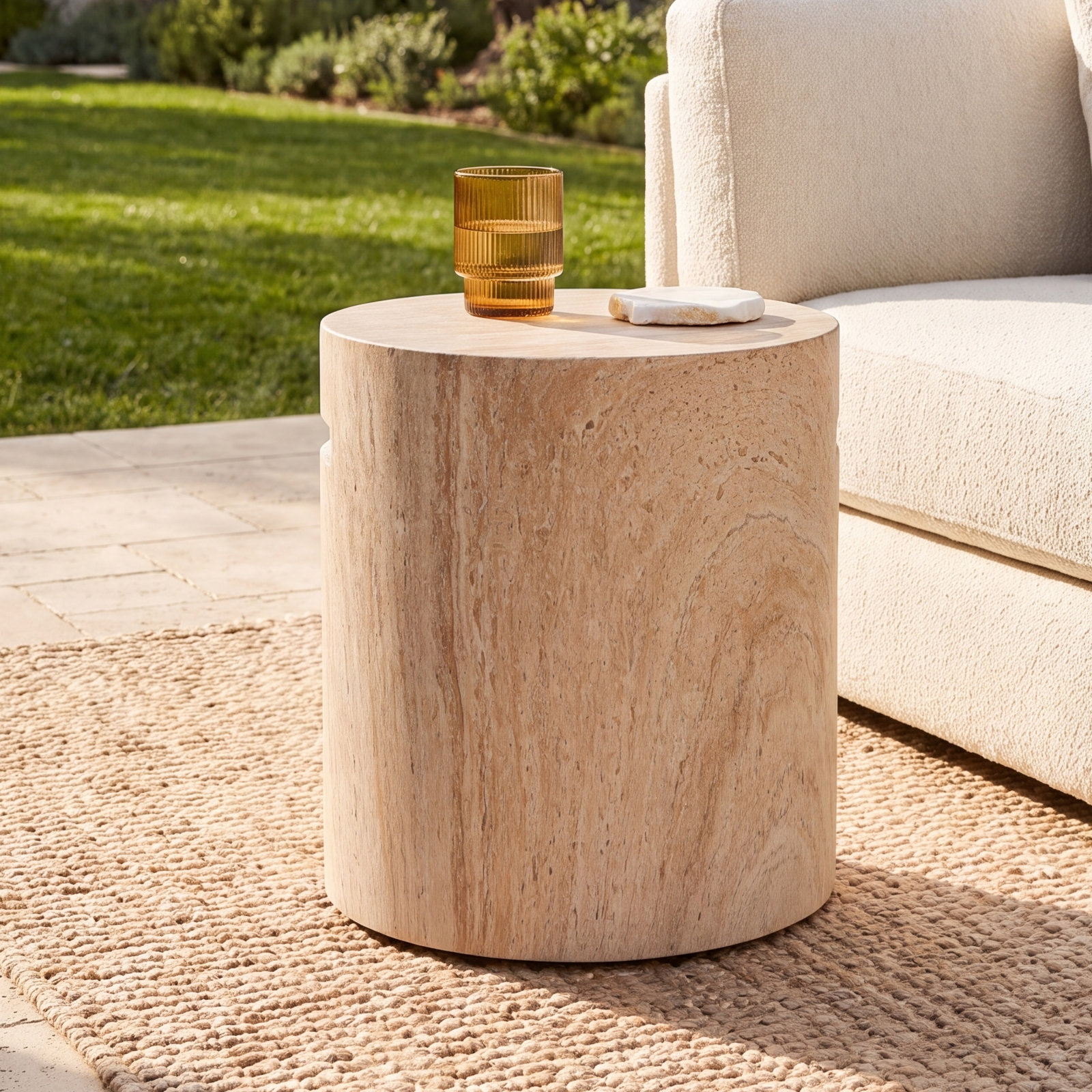 Sondra 16" Patio Side Table, Travertine