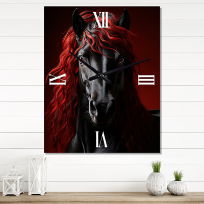 Red Black Horse Vibrant Red Equine III - Animals Wall Clock