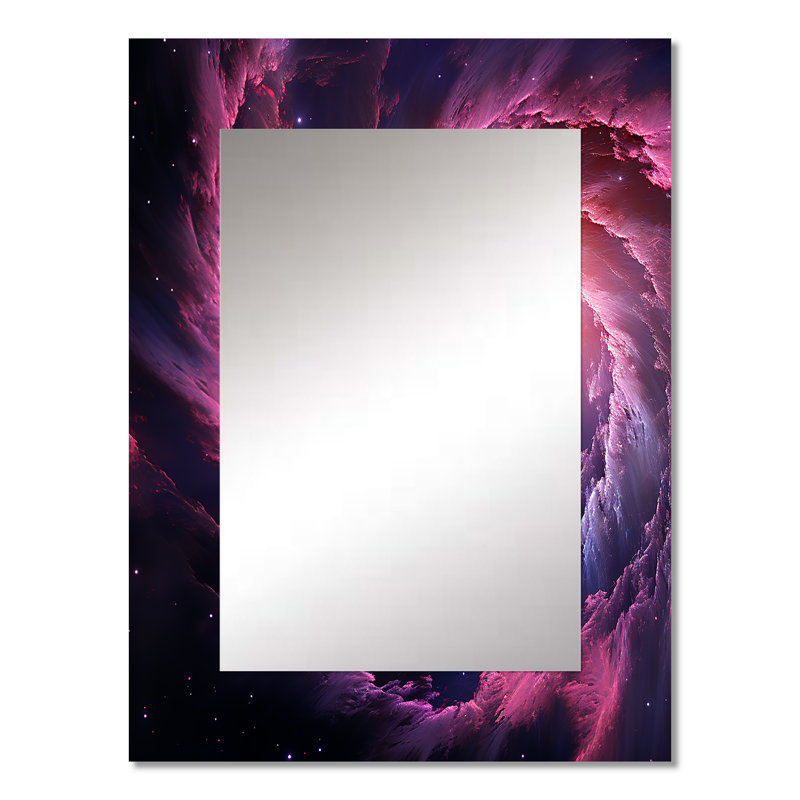 Abstrait galaxie mauve abstrait II - miroir mural spirales abstraites, miroir décoratif rose, impression d'art en métal