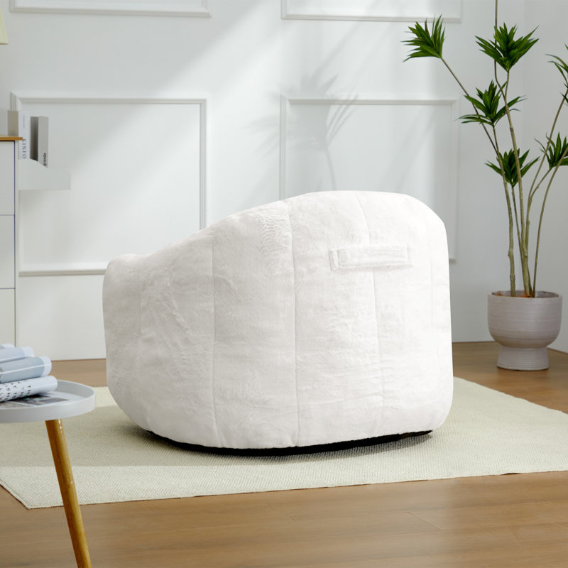 Faux Rabbit Fur Single Bean Bag Sofa with Arms, Gray Polyester