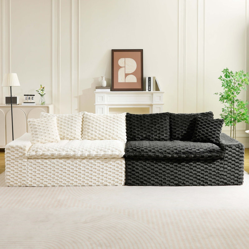 White&Black Turtle Velvet Double Chaise Lounge Multifunctional Lazy Sofa, White/Black Velvet