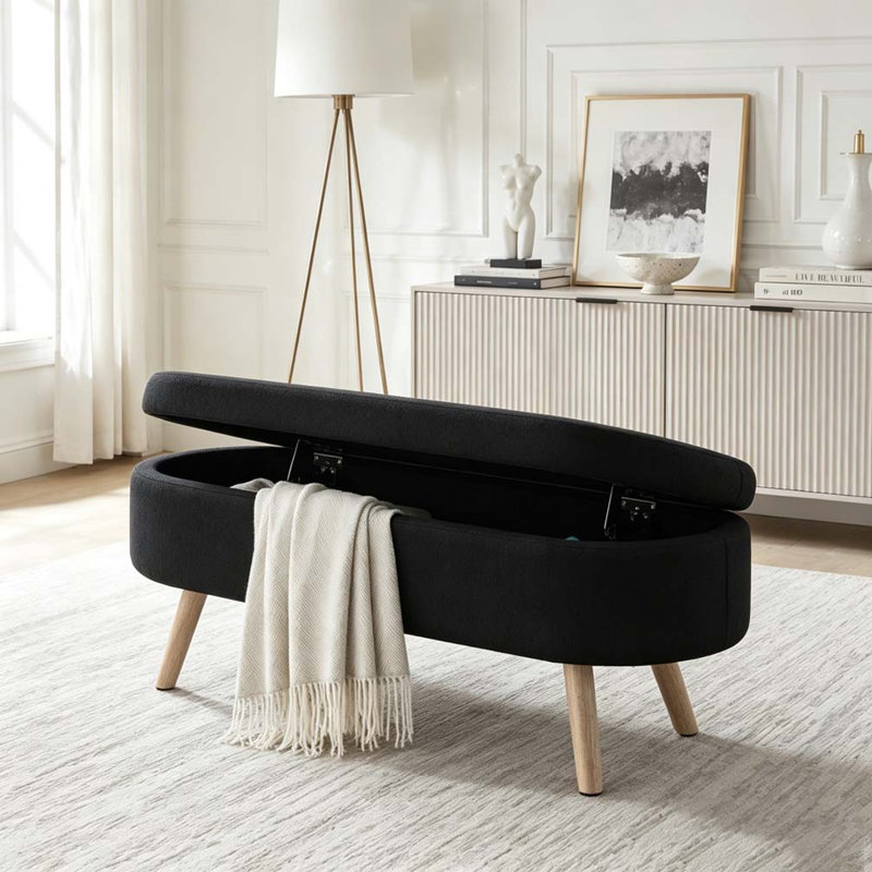 Banc de rangement avec repose-pieds ovale, Black