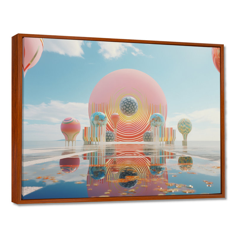 «Ethereal Sky Serenity Bliss - Abstract Landscape», reproduction d'art mural, Cadre flottant brun