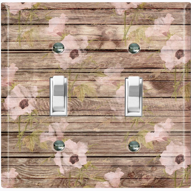 Plaque murale d'interrupteur à bascule à 2 bandes avec impression de bois naturel et rose