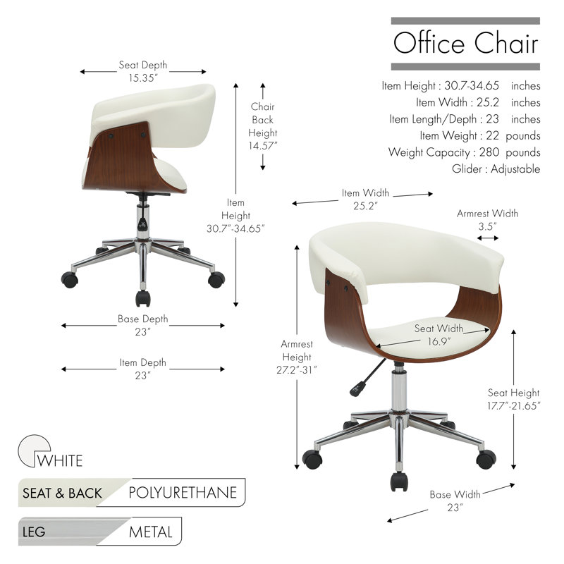 Chaise de bureau Aderholt, Blanc