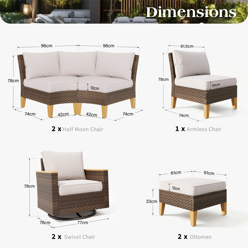 Argyri Outdoor Wicker Patio Conversation Furniture Set With Swivel Chairs And Firepit Table, No