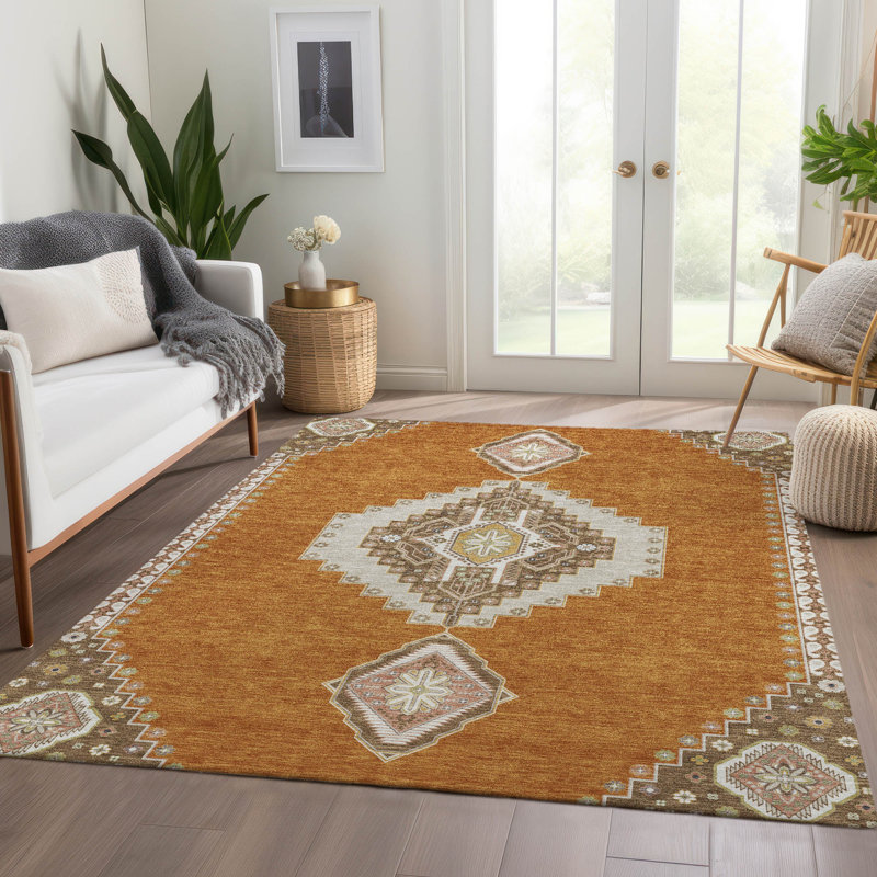 Tapis oriental Guada AMF1014 lavable à la machine de qualité supérieure, Rectangle 5 pi x 7 pi 6 po