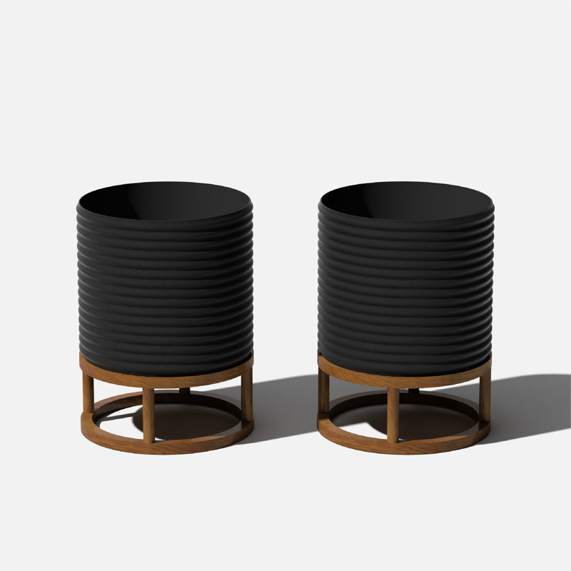 Veradek Mod Series Raised Short Planter with Stand, Black/Brown, Set of 2