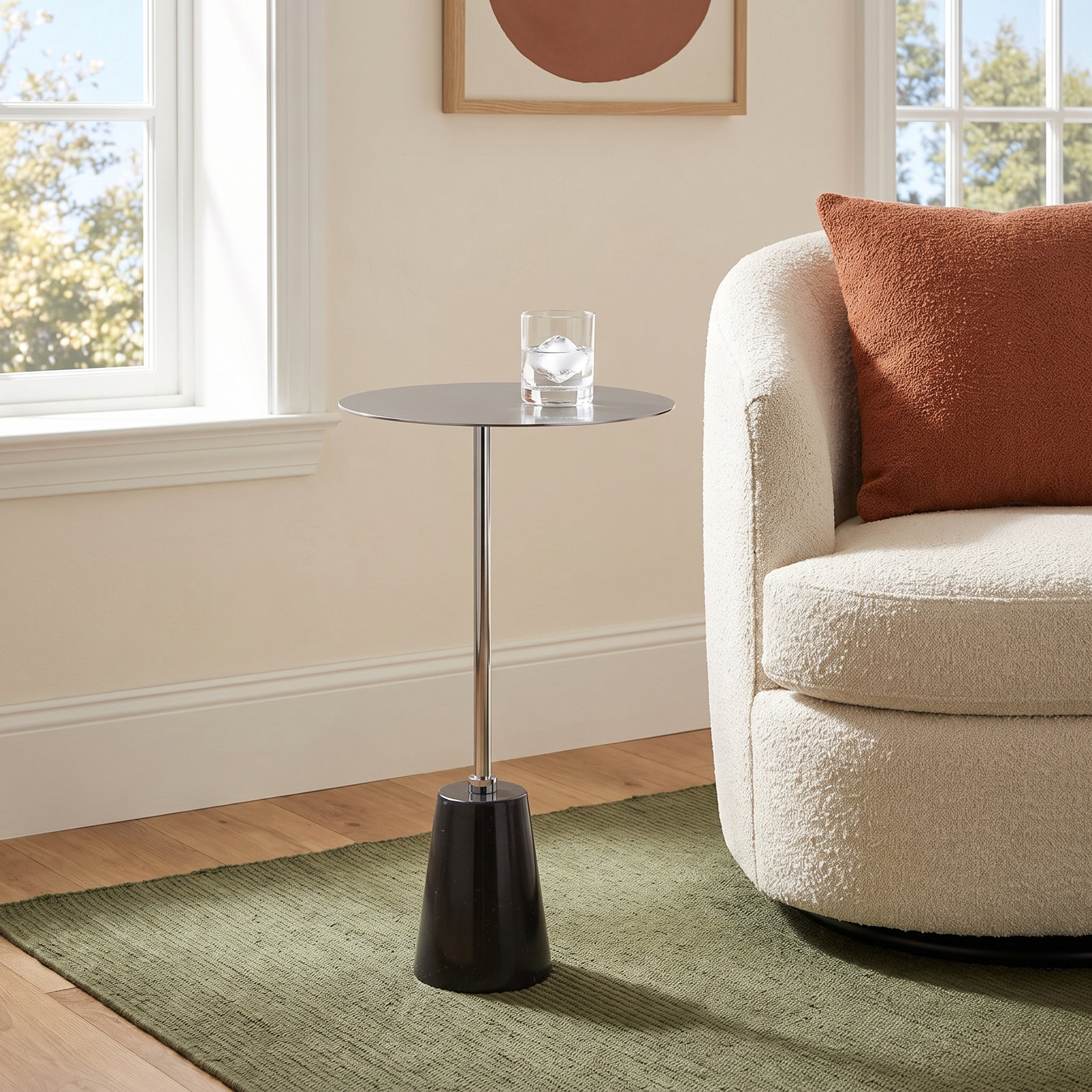 Churchill 8" End Table, Black, Silver/Gray
