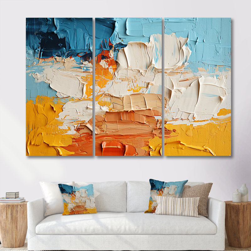 «Southern Sens sensibilité», bleu, jaune, orange, ensemble d'art mural abstrait, Toile tendue, H 32 po x l 48 po x P 1 po