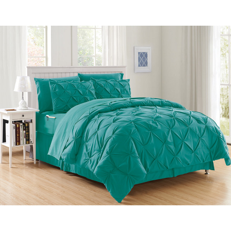 Modern & Contemporary Polyester Plain Comforter, King/Cal. King Comforter + 7 Additional Pieces, Turquoise
