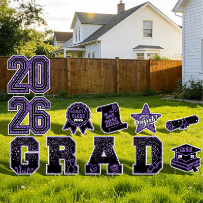 Graduation Yard Signs Class Of 2026-11PCS Congrats Grad Lawn Decorations With Stakes,Graduation Decorations Yard Signs,Graduation Party Supplies, Large Outdoor Decor For High School & College (Purple)