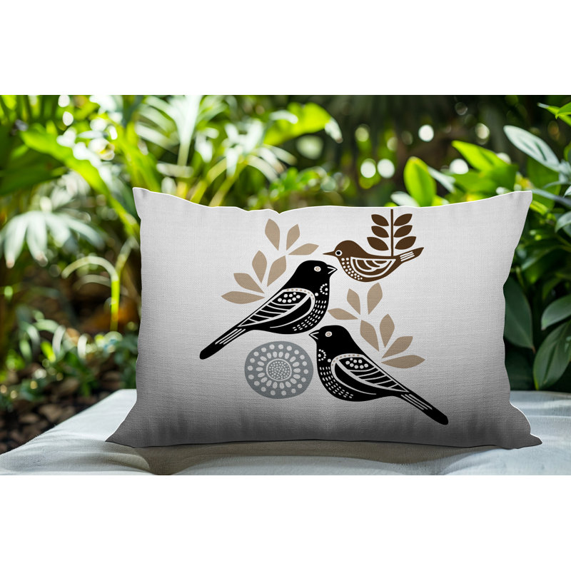 Oreiller rectangulaire réversible intérieur / extérieur Della Bird, Rectangle H 14 po x l 20 po, Noir