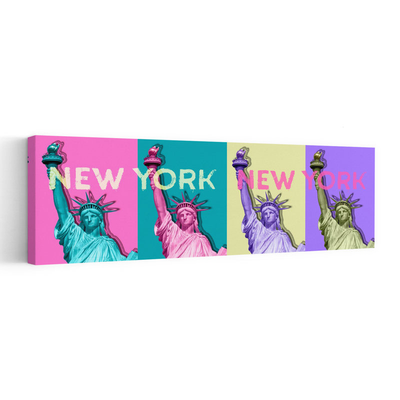 Art mural abstrait coloré de la ville moderne de New York, H 12 po x l 36 po