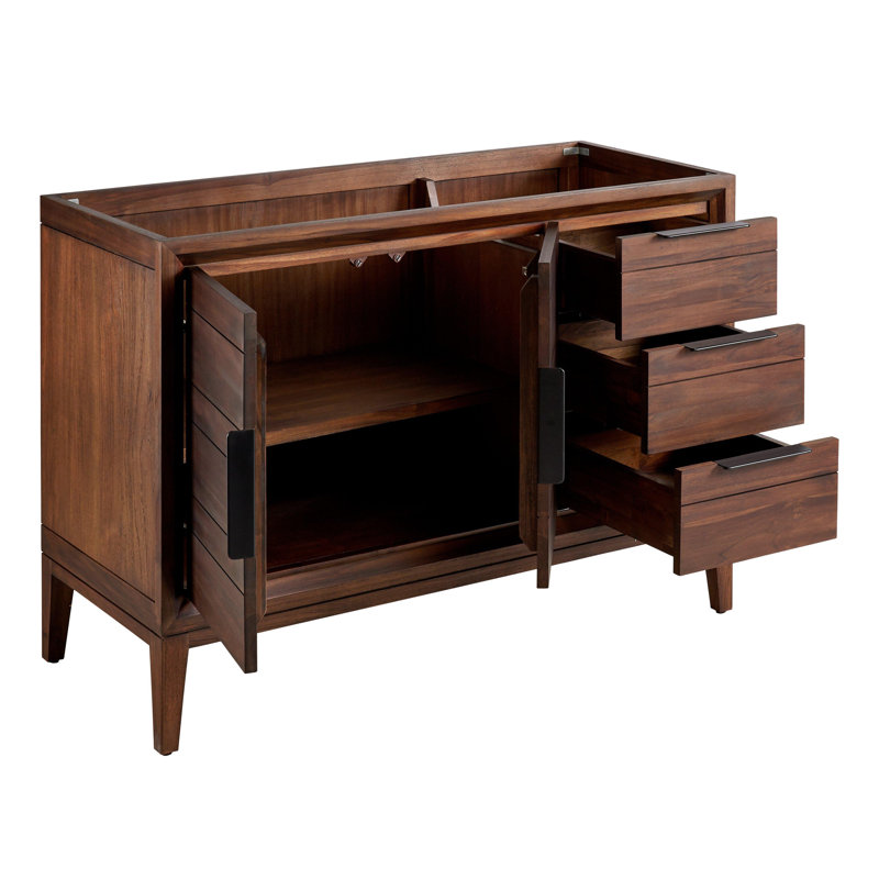 48" Teak Wood Single Bathroom Vanity with Black Handles