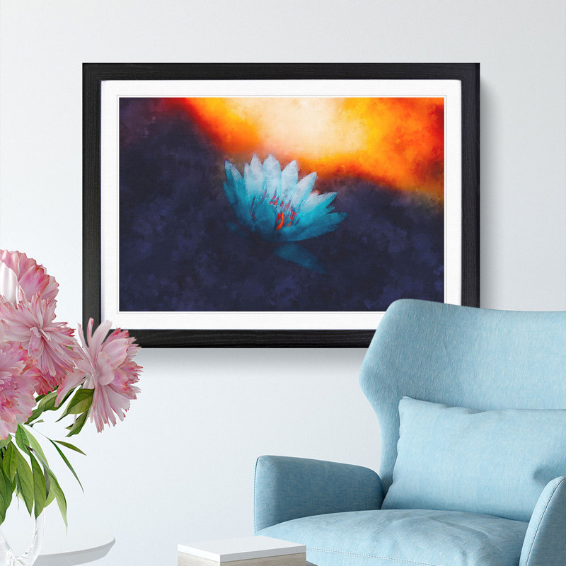 Lotus Flower - Picture Frame Graphic Art Print, 33cm H x 45cm W x 2cm D, Black Framed