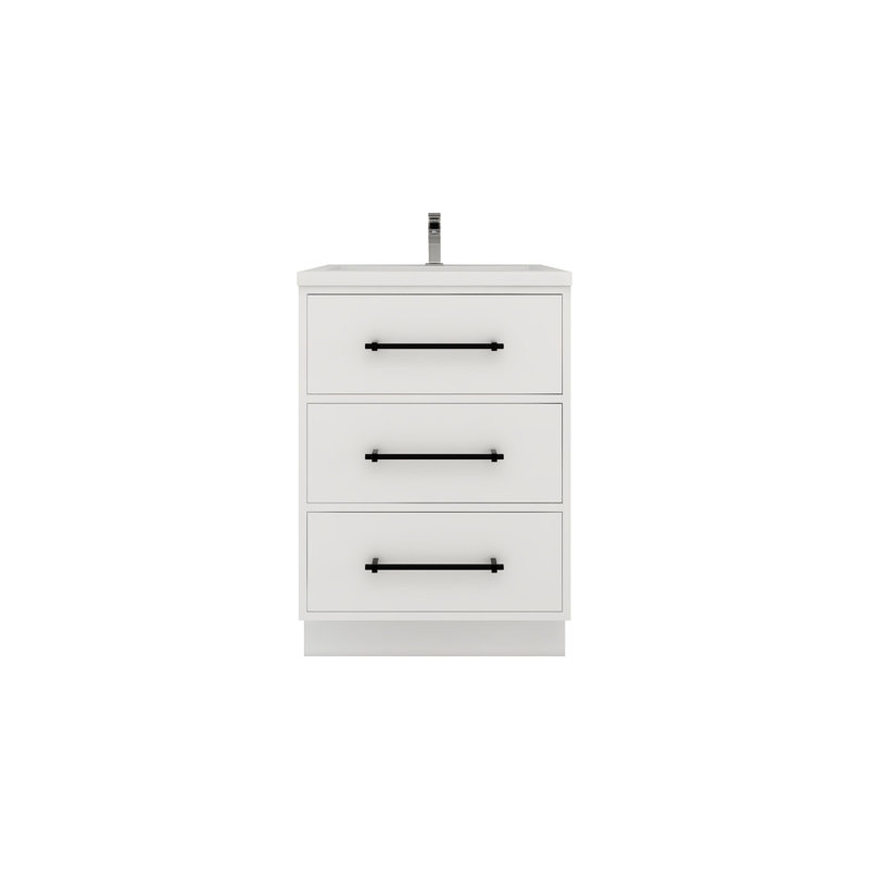 Meuble-lavabo simple 23,6 po avec plateau en acrylique Victoria, Blanc lustré