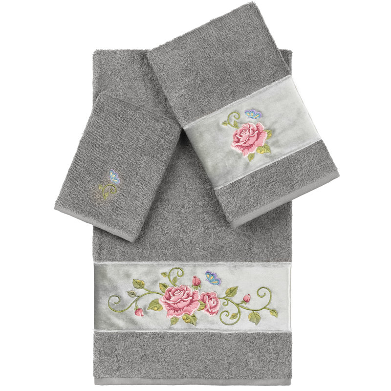 Rebecca 3 Piece Turkish Cotton Towel Set, Dark Gray