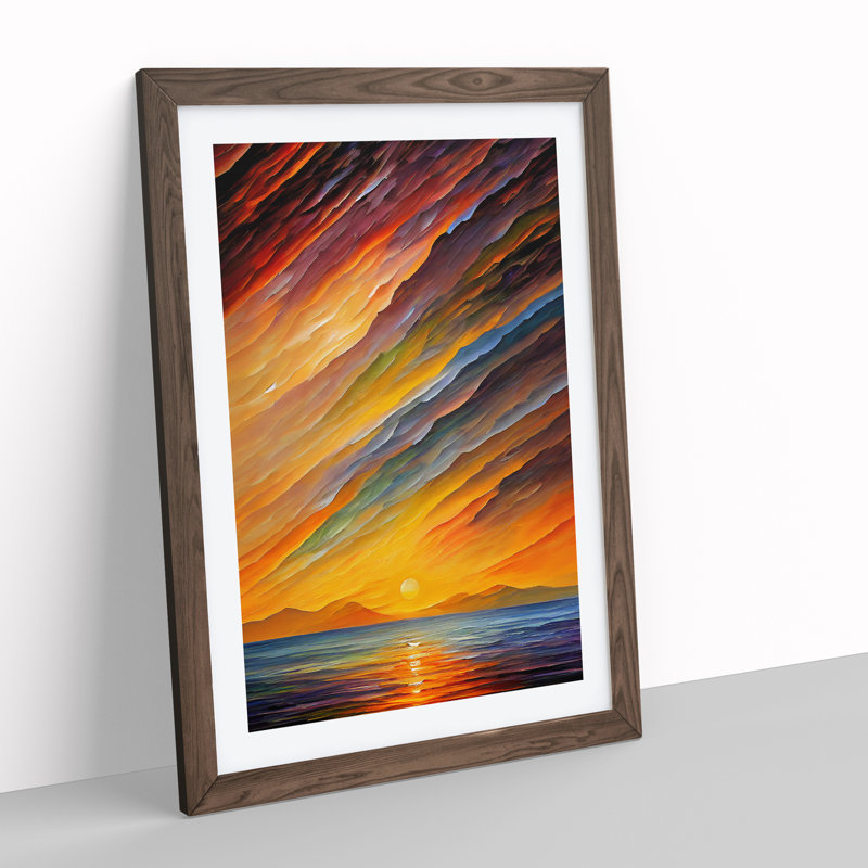 Ocean Sunrise No.4 - Single Picture Frame Painting, Walnut Framed, 46cm H x 34cm W x 2cm D