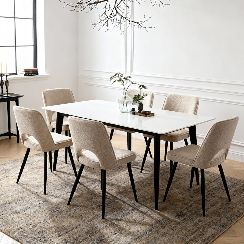 Asfand Thetis - Boucle Dining Chair - Teddy Chairs in Cream