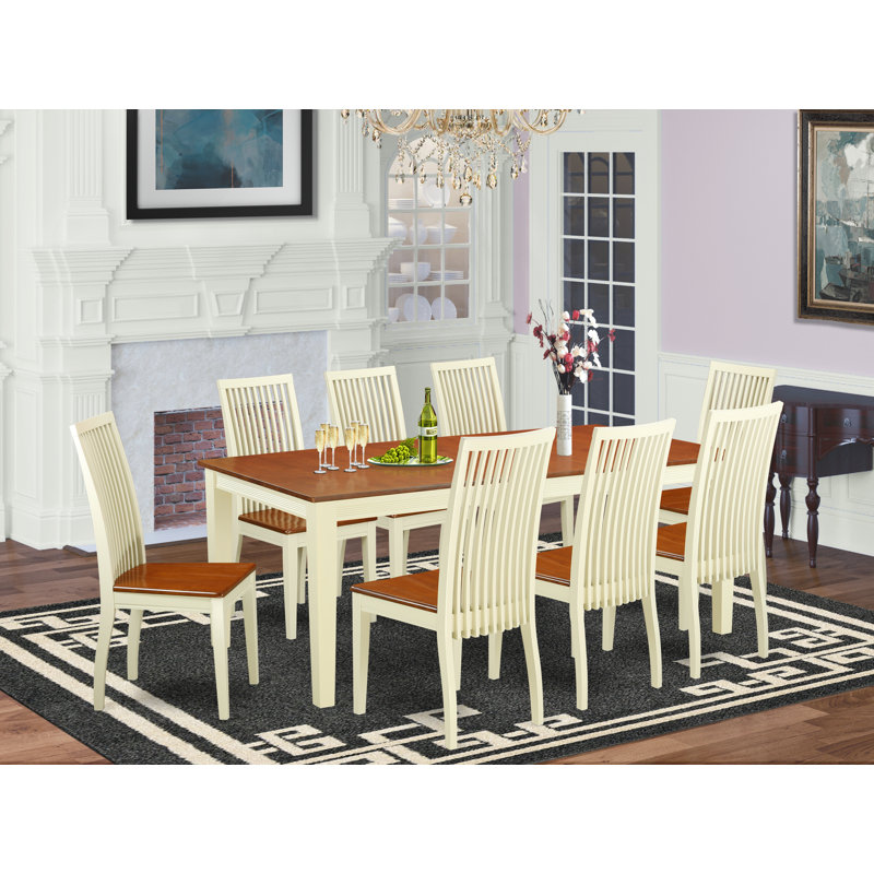 Ensemble de table de salle à manger 9 pièces comprenant une table de cuisine rectangulaire avec rallonge papillon et 8 chaises de salle à manger, babeurre et cerise
