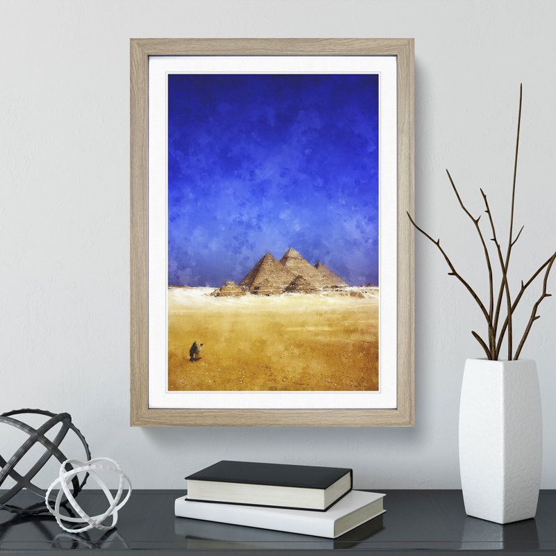 Camel by the Pyramids of Giza - Picture Frame Graphic Art Print, 33cm H x 24cm W x 2cm D, Oak Framed
