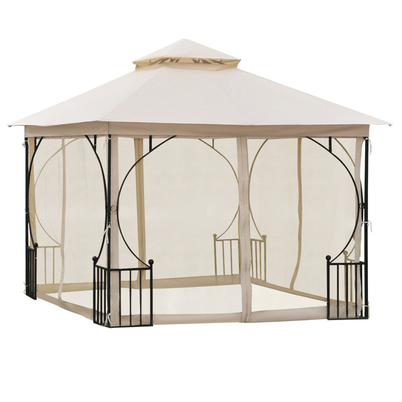 Pavillon de jardin 10 'X avec double toit et filet - Structure en acier robuste pour le jardin, la pelouse, la terrasse extérieure
