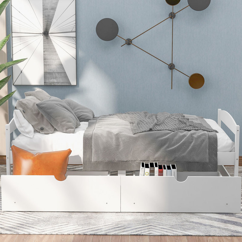 platform bed with two drawers, White