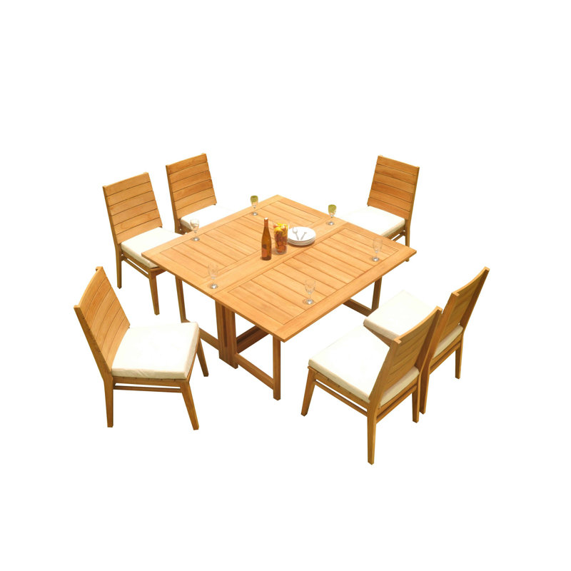 6 - Person Teak Solid Wood Patio Dining Set Umbrella Hole Included Square Table