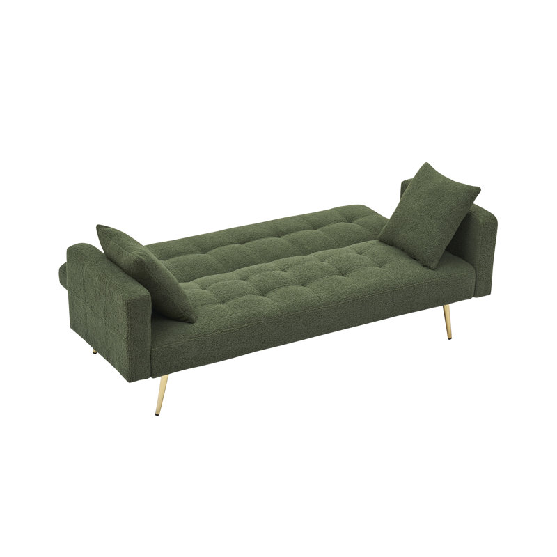 Canapé-lit en molleton vert 71,7 pouces avec deux charmants coussins décoratifs, parfait pour le confort et le style de tout espace de vie