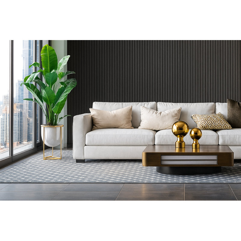 Panneau mural semi-circulaire en bois cannelé 106 "x 24", panneau mural 3D pour la décoration intérieure, Noir sculpté