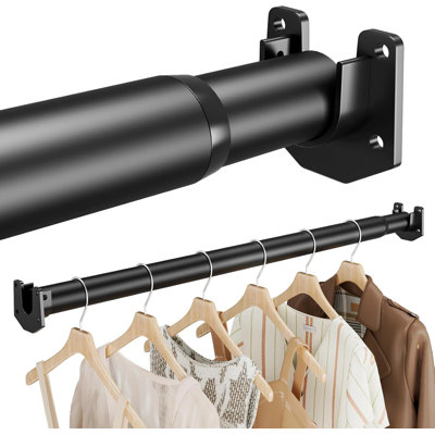Closet Rods For Hanging Clothes, 17-84 Inch Stepless Adjustable Closet Rod, 1.3 Inch Heavy Duty Metal Clothes Hanging Rod, Expandable Closet Bar Hanger Rod Black For Closet Wardrobes Laundry RV