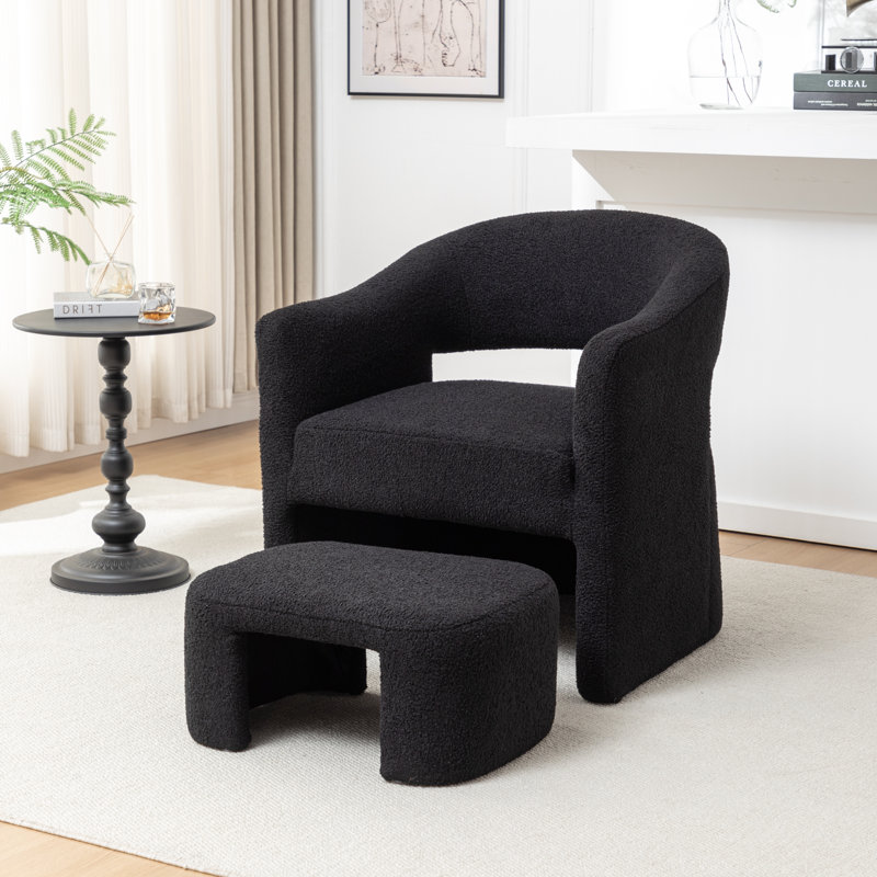 Fauteuil demi-tonneau avec repose-pieds, Similifourrure noire