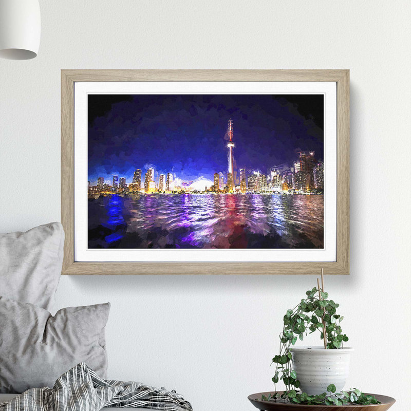 Toronto Skyline in Canada in Abstract - Picture Frame Graphic Art Print, 35cm H x 50cm W x 2cm D, Oak