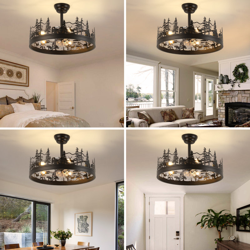 23.62"  5-Light Farmhouse Ceiling Fan With Light, Reversible 6 Speeds and Remote Included, 23.62" Wide, Clear/Matte Black