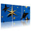 Ensemble de 3 impressions murales sur fond bleu, formes d'étoiles dorées et motifs géométriques noirs-1088388866