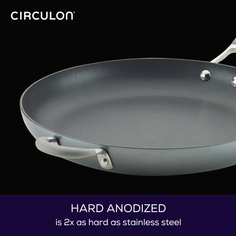 Circulon Elementum Hard-Anodized Nonstick Frying Pan with Helper Handle, 14- Inch, Oyster Gray