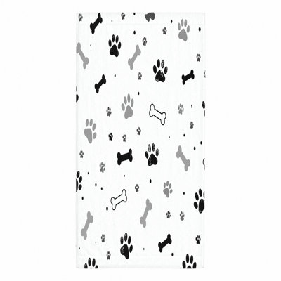1 pièce de serviette de plage à motif de patte de chien mignon et à motif d'os, avec des imprimés ludiques en noir et gris sur fond blanc. Grande microfibre, parfaite pour la natation, les voyages, les activités de plein air, unisexe.