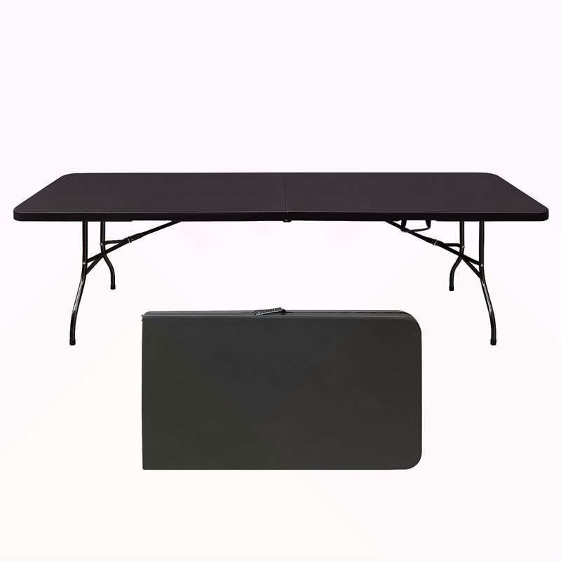 Table pliante de 8 pi, table en plastique portative pour le camping, pique-niques, fêtes, table pliable à charge élevée, Noir