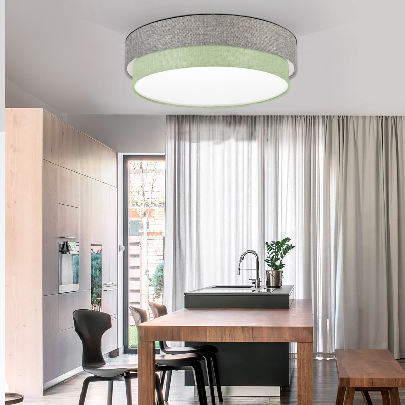 Avory Fabric Flush Mount, Silver Grey / Green