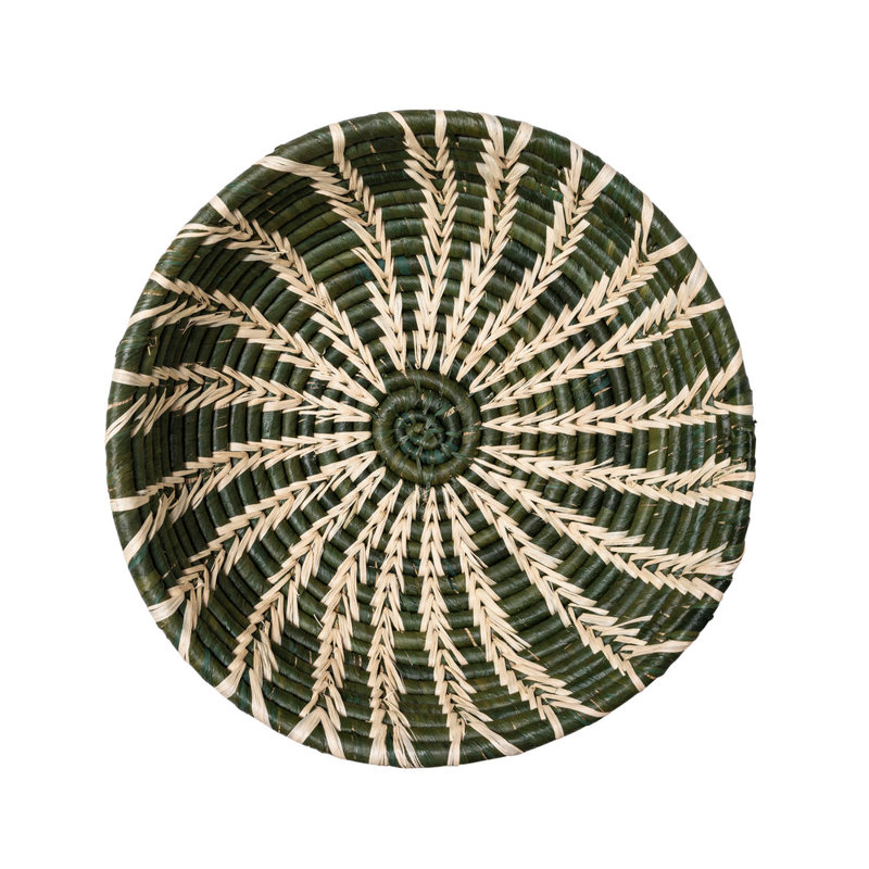 Raffia Stitched Basket, Green