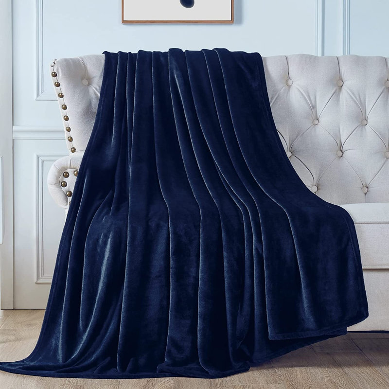 Amett Flannel Fleece Blanket, Navy Blue, W220 x 240cm