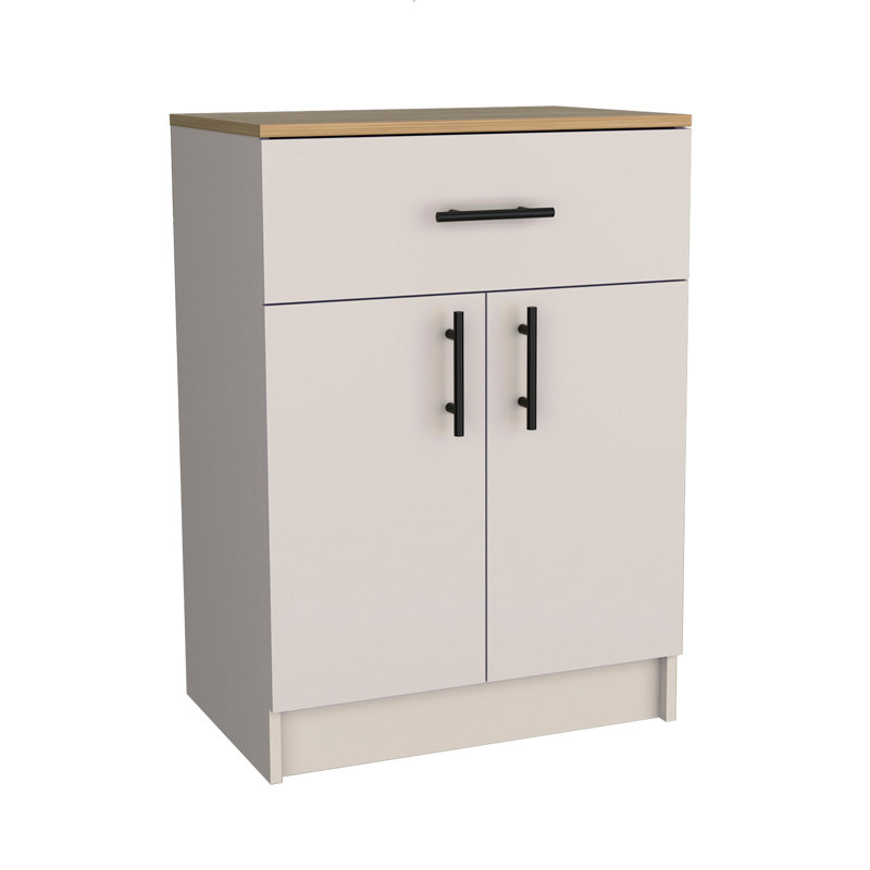 Armoire garde-manger à un tiroir, deux tablettes intérieures ivoire - chêne naturel Mayorca