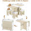 Ensemble de table de salle à manger et de chaises 5 pièces avec abattant, table de salle à manger pliante moderne avec 6 roulettes et 4 tabourets, ensemble de table de salle à manger peu encombrant pour appartements, salles à manger et cuisines, or et blanc-817223991-827602843-817223988