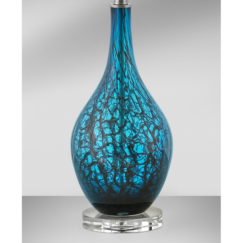Rovigo 28" Teal and Black Fused Glass Table Lamp