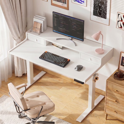 Electric Standing Desk with Drawers, Ergonomic Office Desk,  Featuring 2 Storage Drawers and 4-Preset Height Memory Buttons,Computer Desk Space Saving Corner Desk for Home Office.